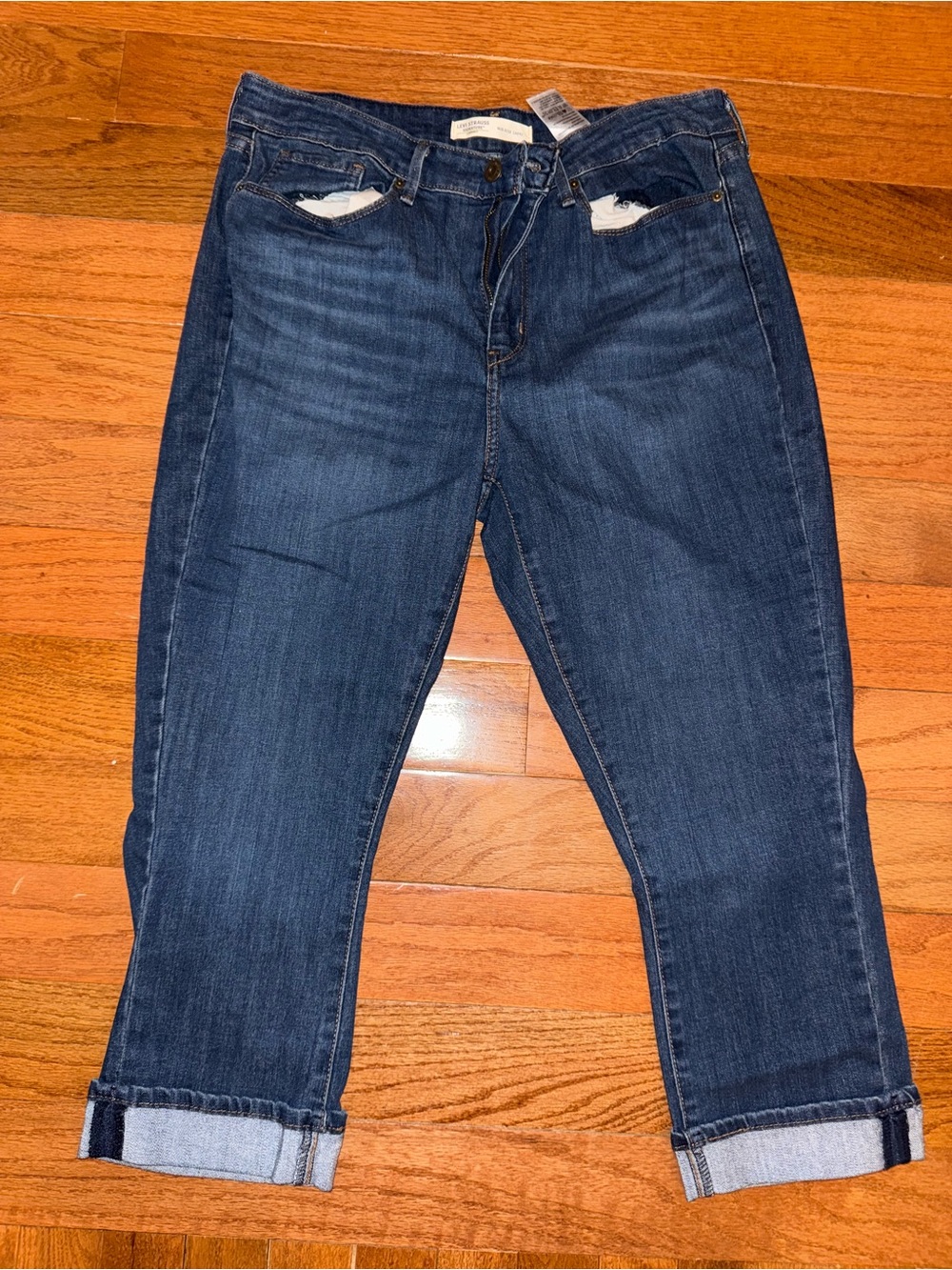 Levi's Dark Blue Boyfriend Jeans with Cuffed Hem